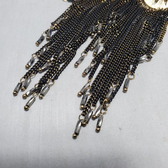 Festive Bohemian fashion black gold tassel fish hook earring - Picture 6 of 6